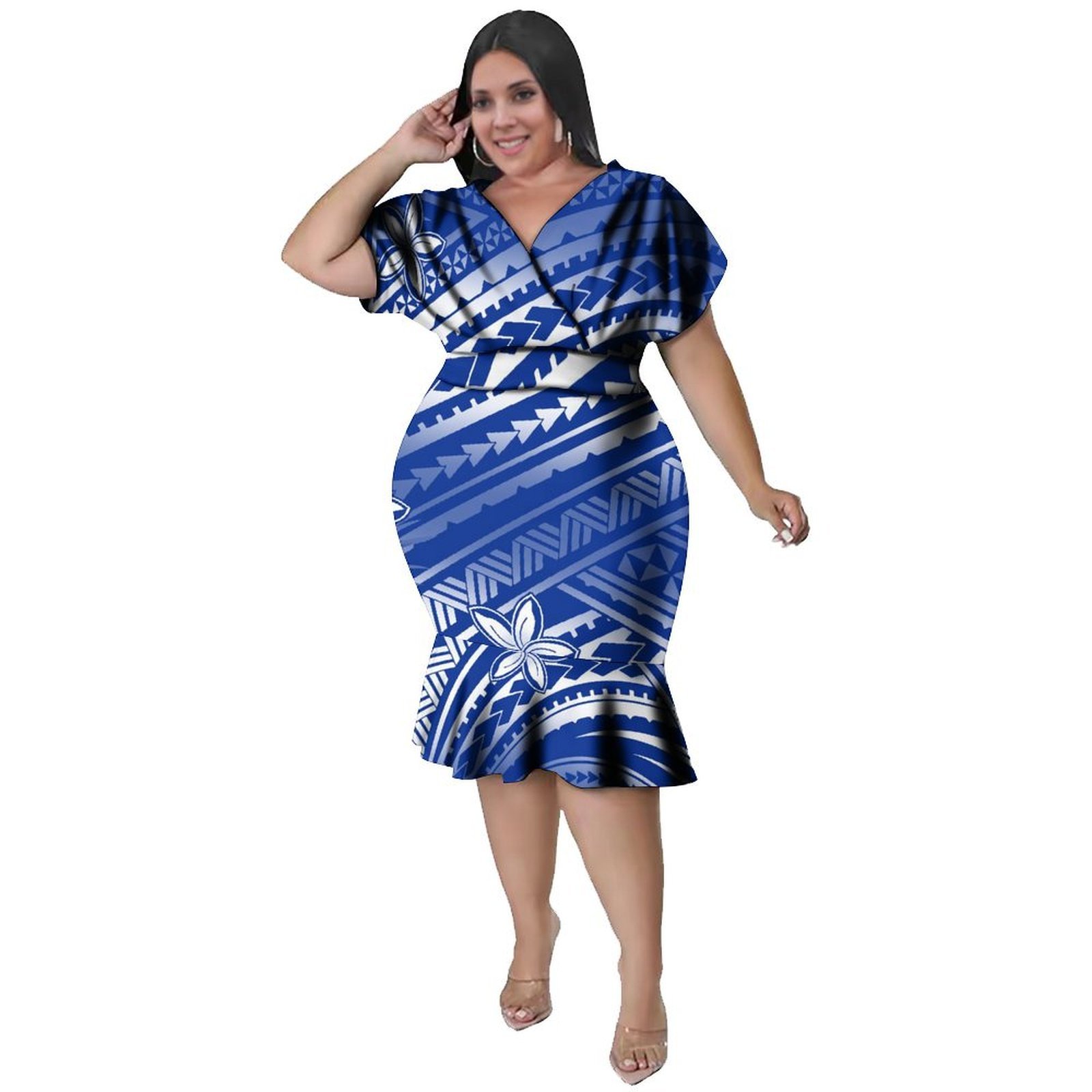 Ethnic Fabric - V-halslijn Dames Polynesische stijl Knielange nauwsluitende