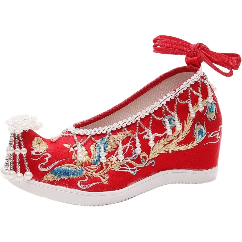 Ethnic Style - Vrouwen Nieuwe Rode Geborduurde Trouwschoenen Etnische